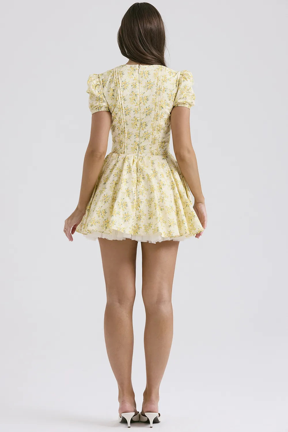 Imani Buttercup Vintage Floral Print Pleated Cotton Mini Dress