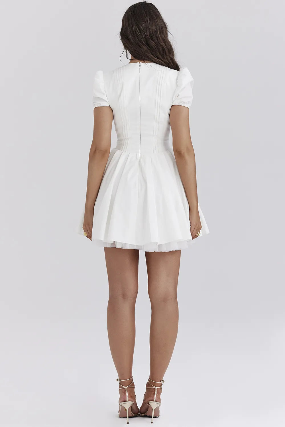 Imani White Pleated Cotton Mini Dress