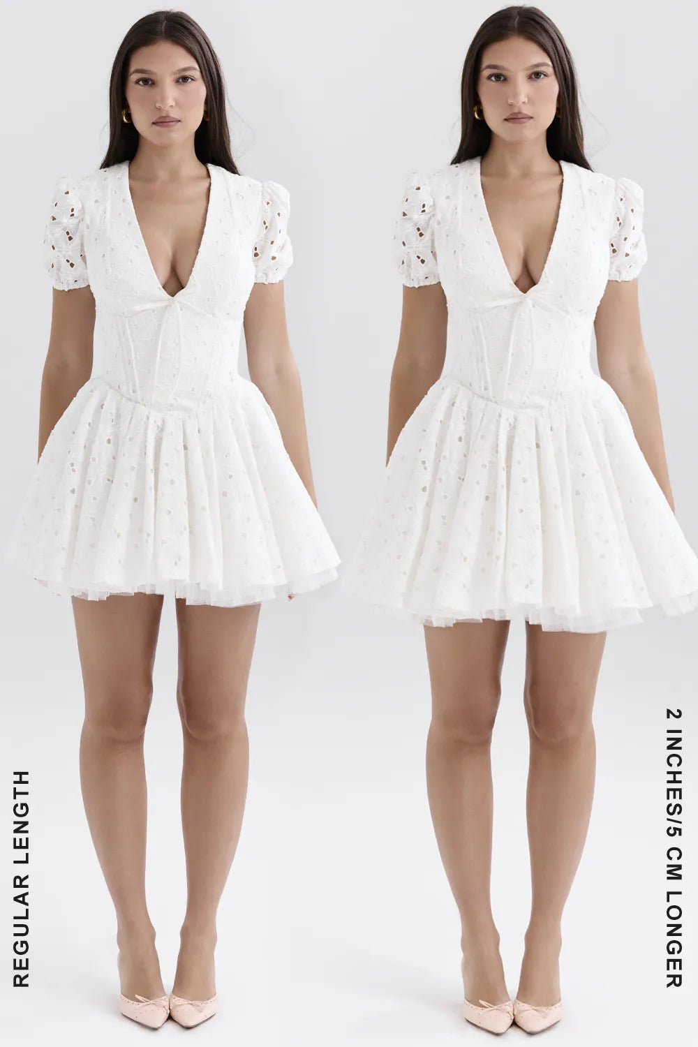 Imani White Pleated Broderie Anglais Mini Dress
