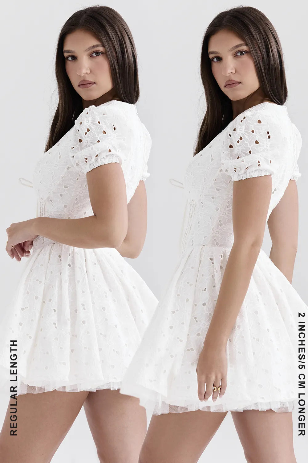 Imani White Pleated Broderie Anglais Mini Dress