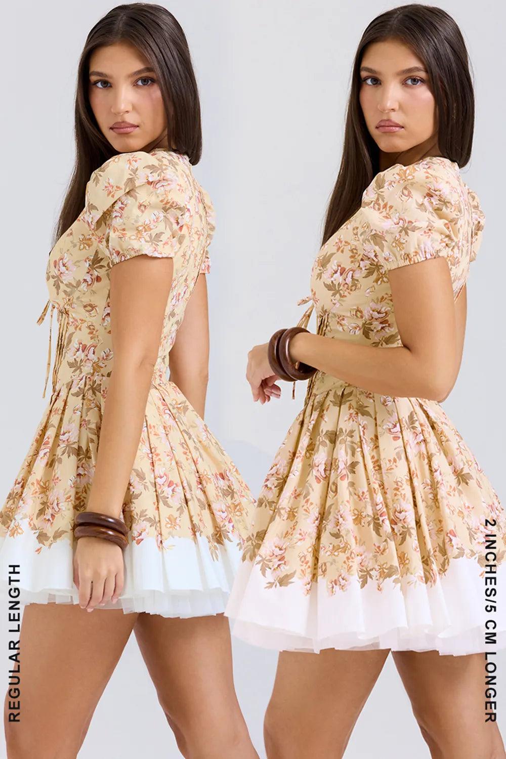 Imani Honeyflower Print Pleated Cotton Mini Dress