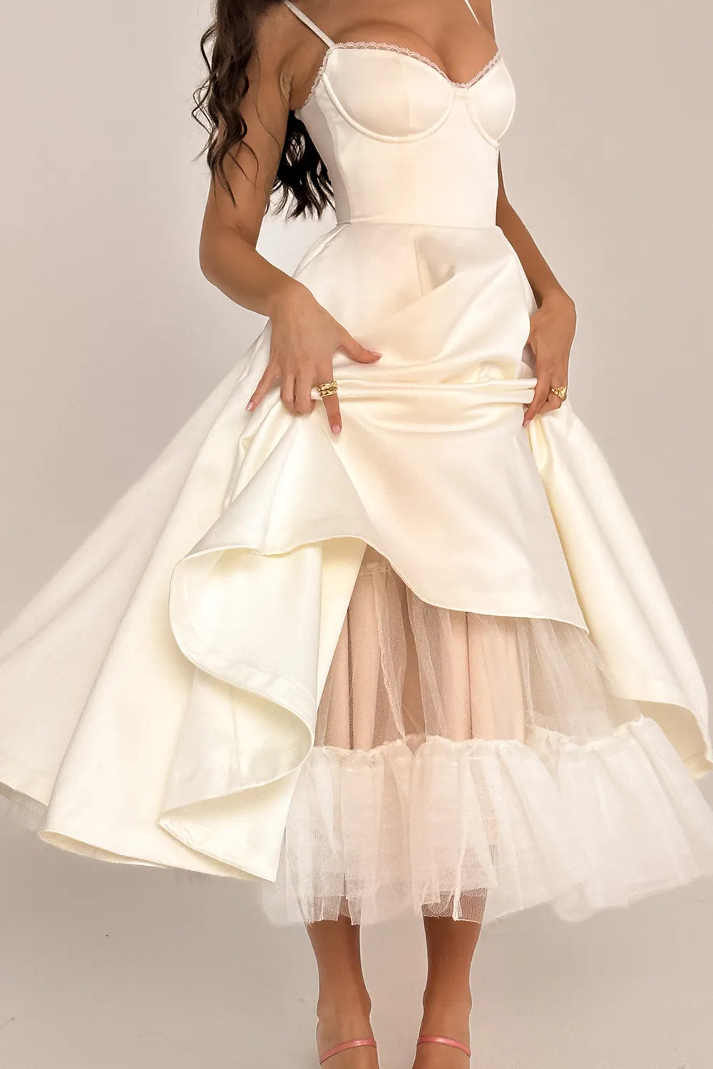 Mademoiselle White Tulle Midi Dress