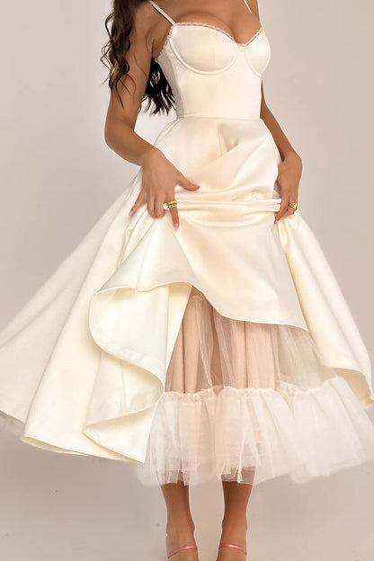 Mademoiselle White Tulle Midi Dress