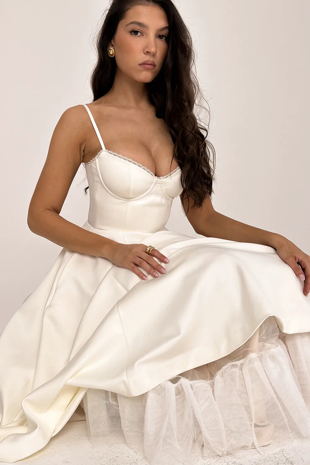 Mademoiselle White Tulle Midi Dress