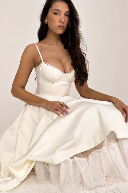 Mademoiselle White Tulle Midi Dress