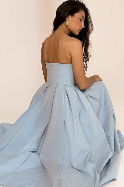 Audrey Tuscan Blue Strapless Midi Sundress