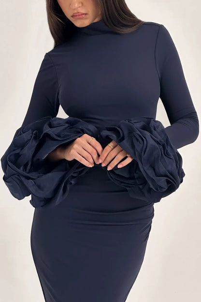 Fabienne Midnight Ruffle Sleeve Maxi Dress
