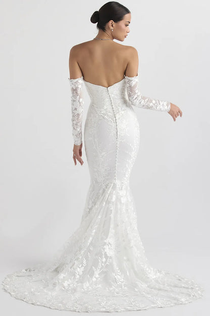 Isabelle White Lace Long Sleeve Bridal Gown