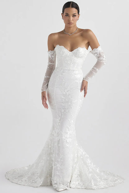 Isabelle White Lace Long Sleeve Bridal Gown
