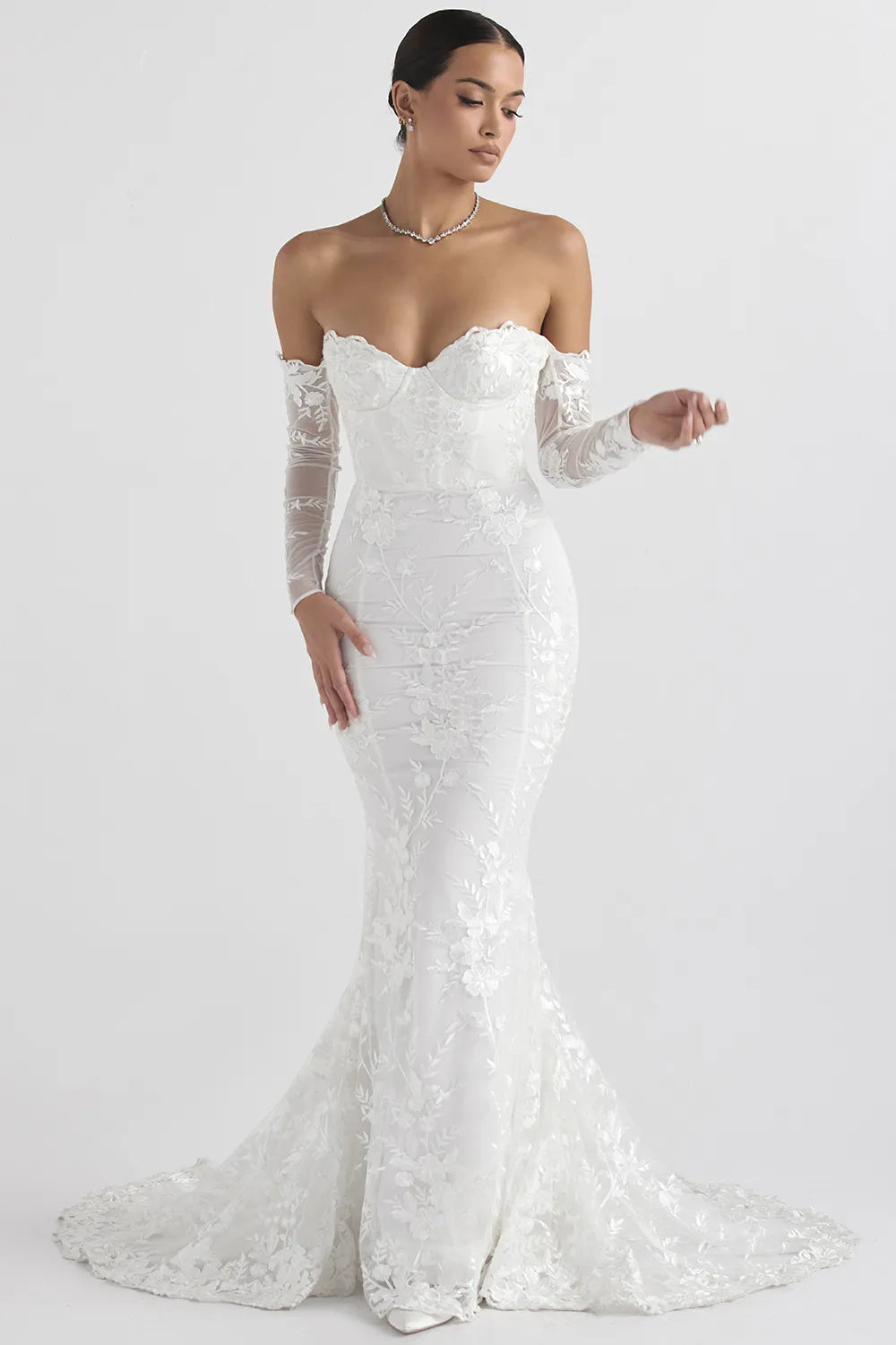 Isabelle White Lace Long Sleeve Bridal Gown