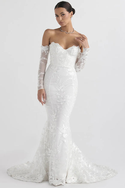 Isabelle White Lace Long Sleeve Bridal Gown