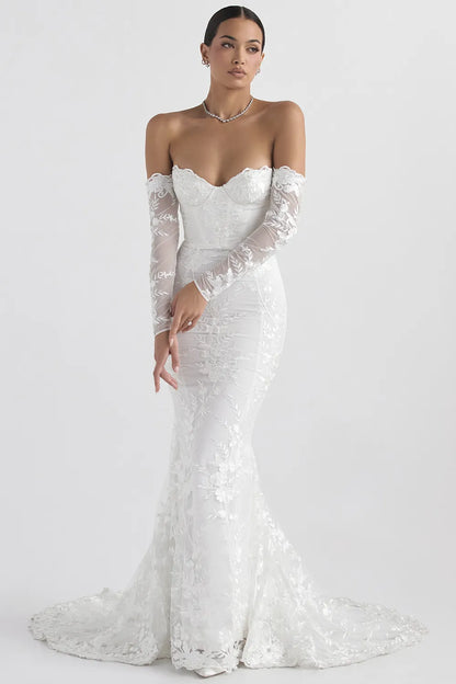 Isabelle White Lace Long Sleeve Bridal Gown