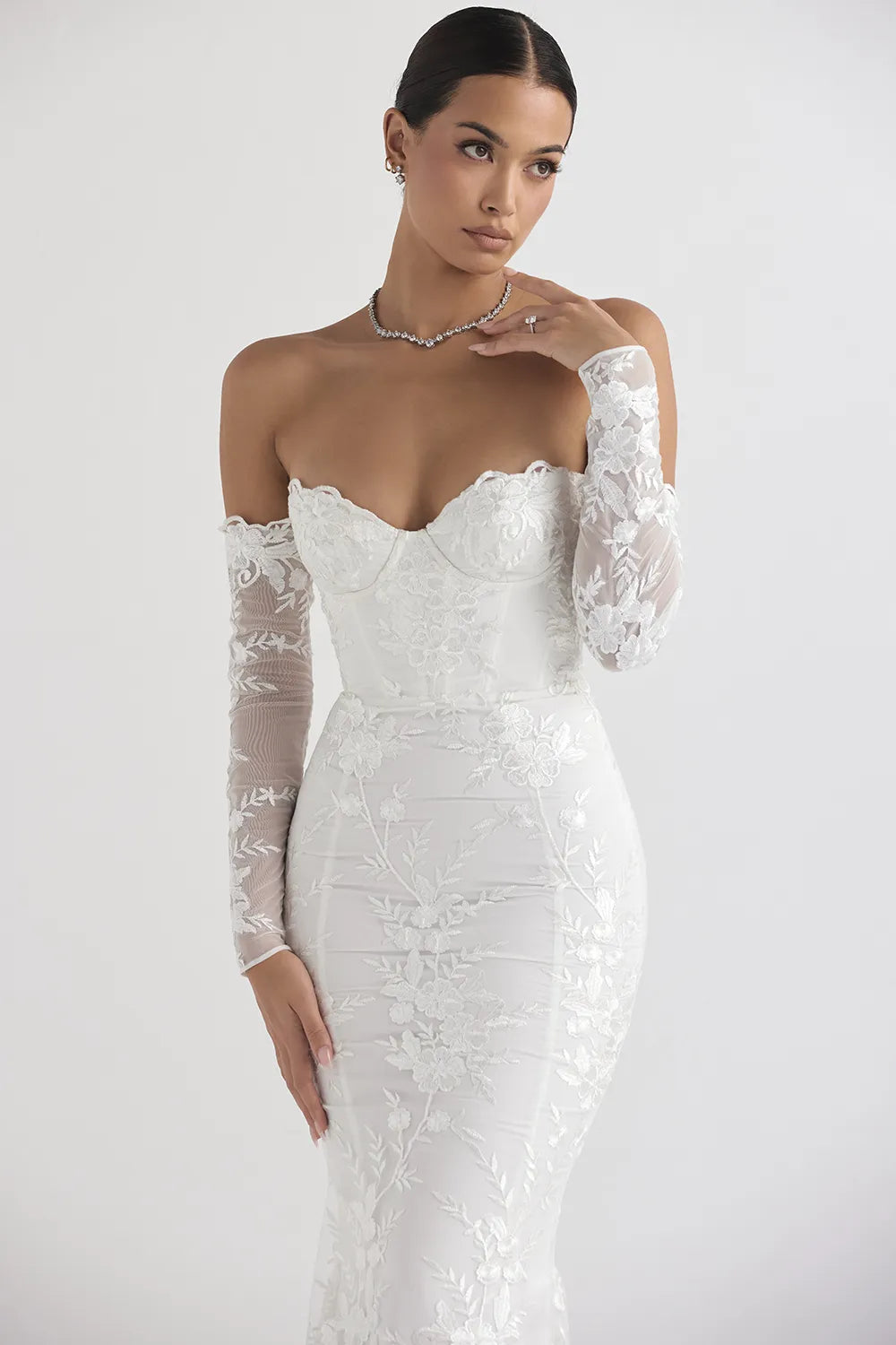 Isabelle White Lace Long Sleeve Bridal Gown