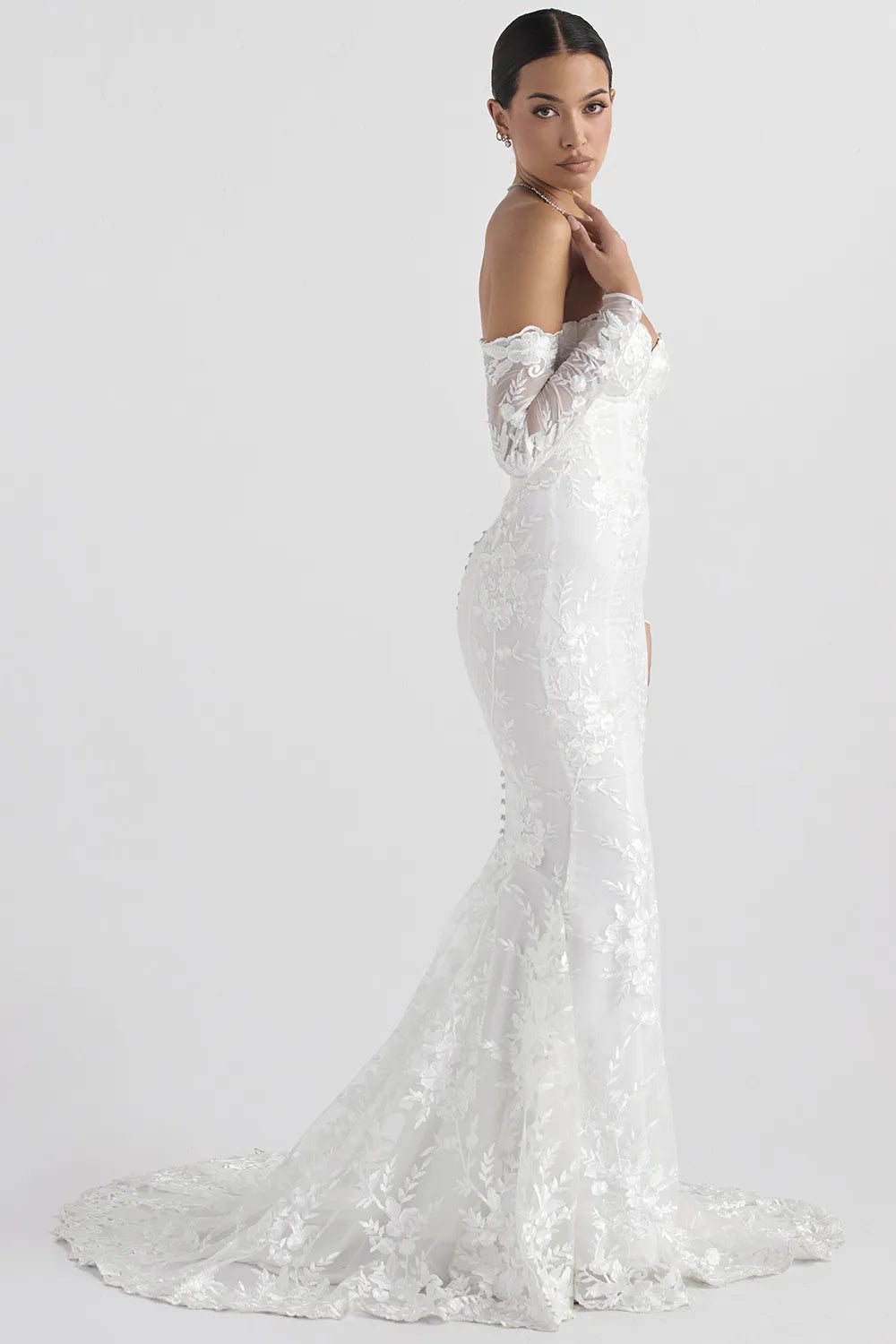 Isabelle White Lace Long Sleeve Bridal Gown