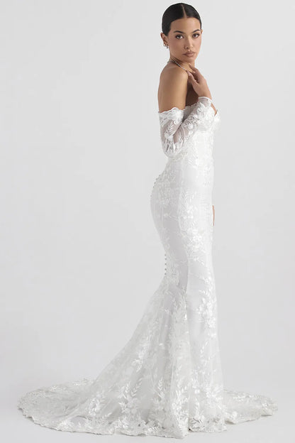Isabelle White Lace Long Sleeve Bridal Gown