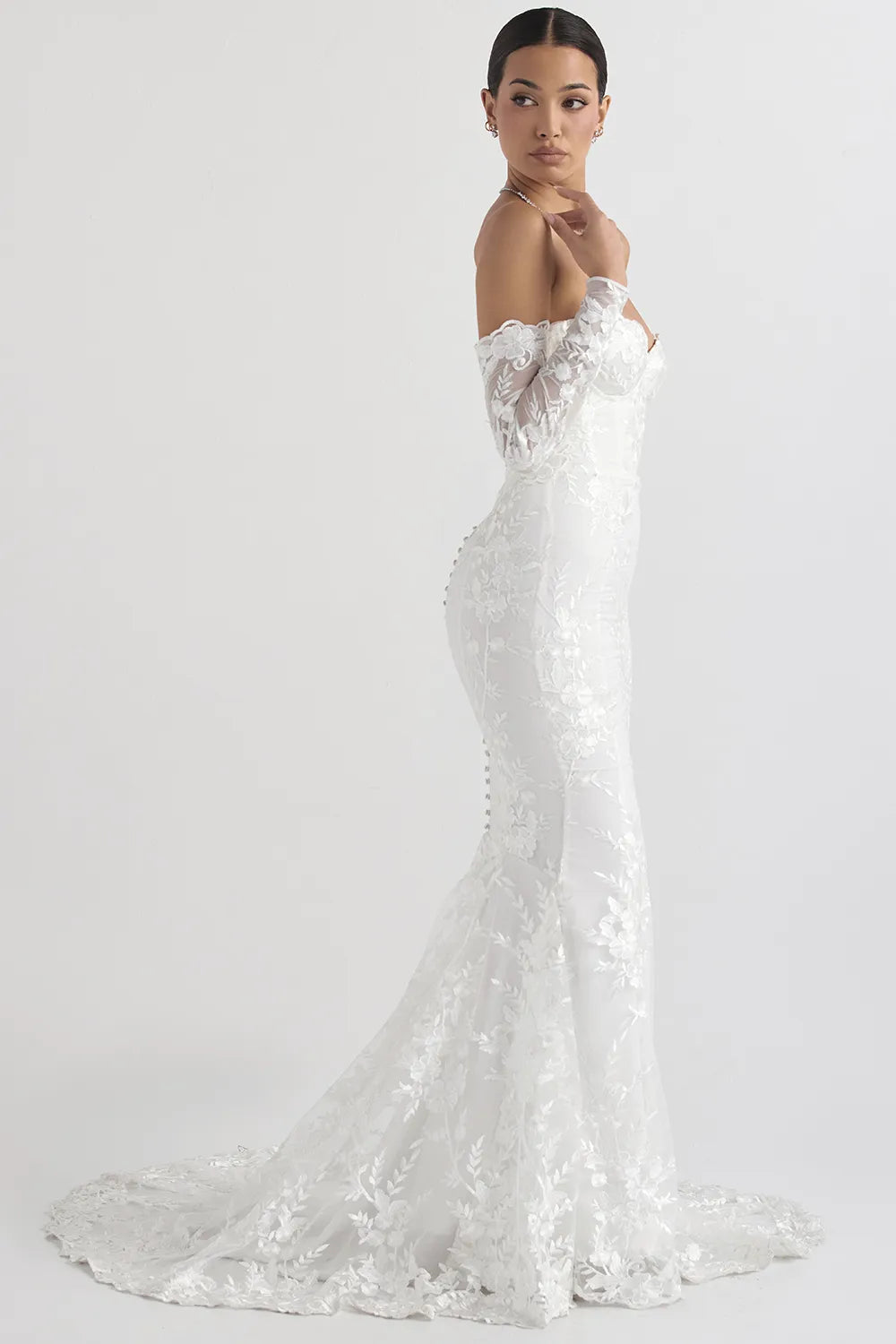 Isabelle White Lace Long Sleeve Bridal Gown