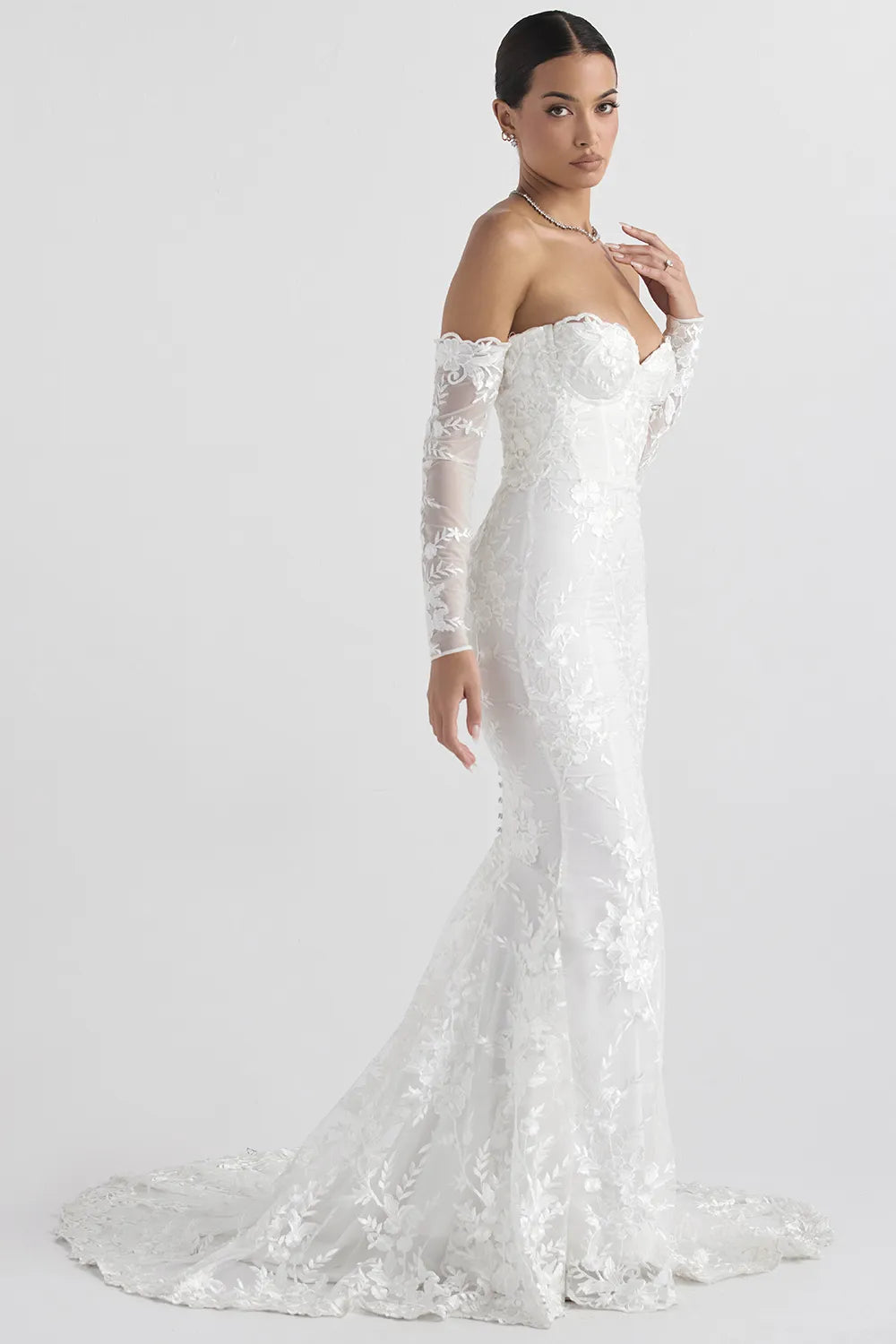 Isabelle White Lace Long Sleeve Bridal Gown