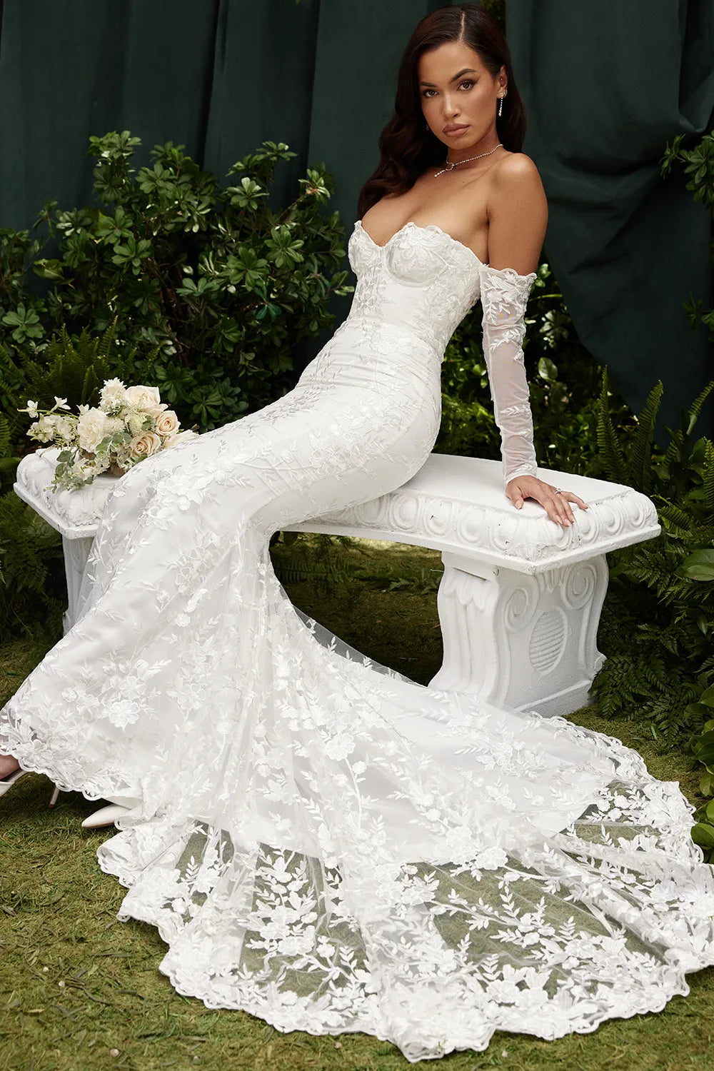 Isabelle White Lace Long Sleeve Bridal Gown