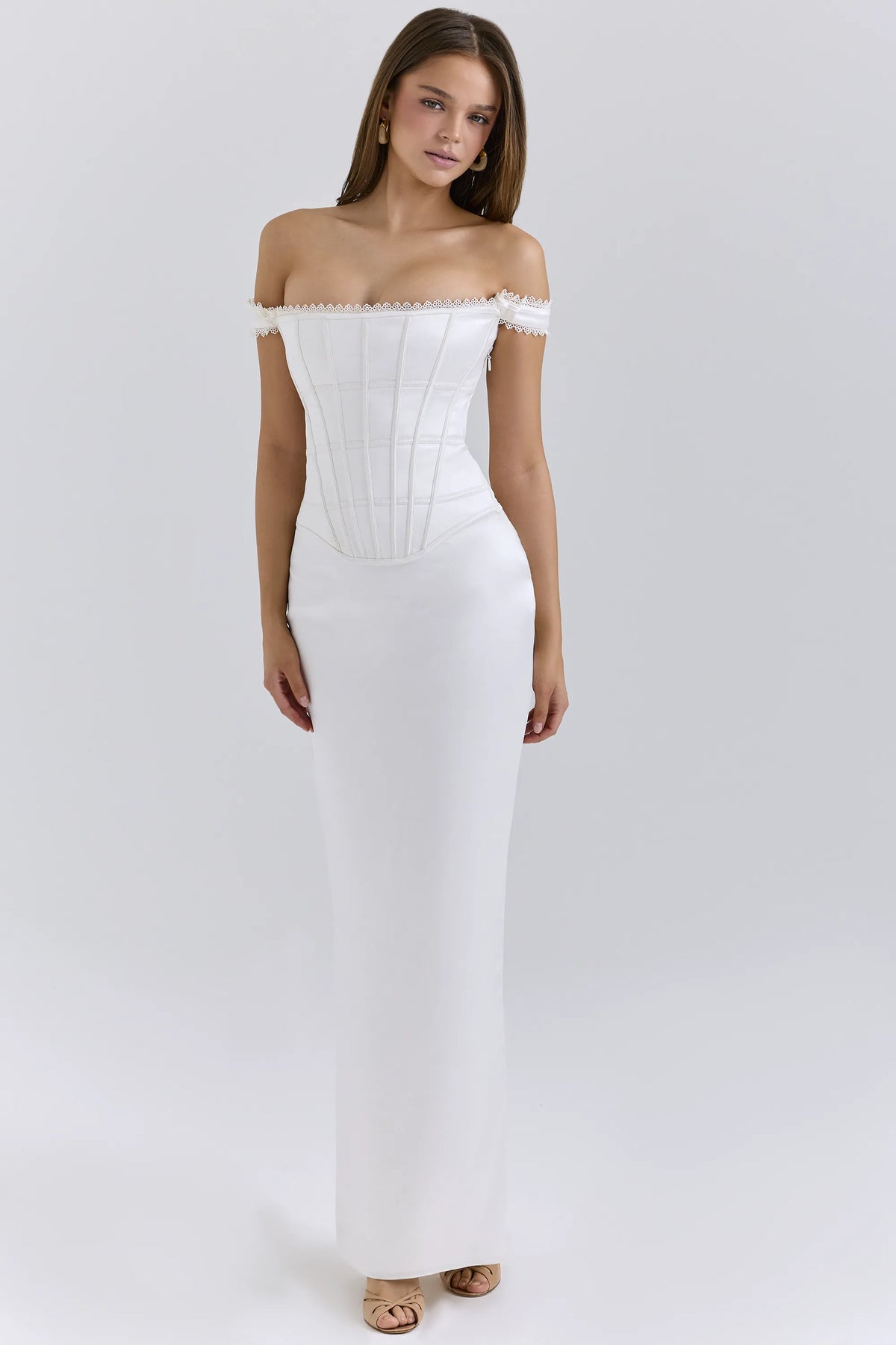 Isis Ivory Satin Corset Maxi Dress