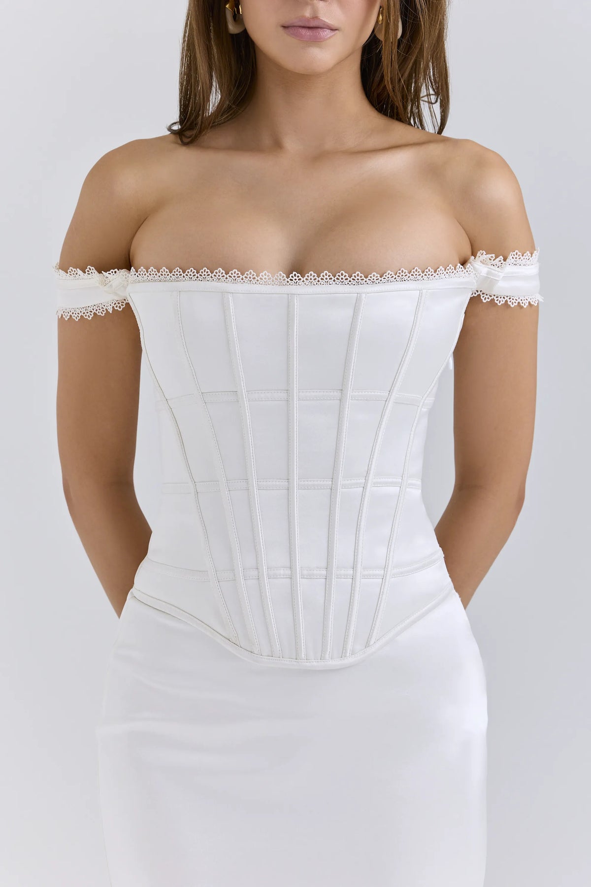 Isis Ivory Satin Corset Maxi Dress