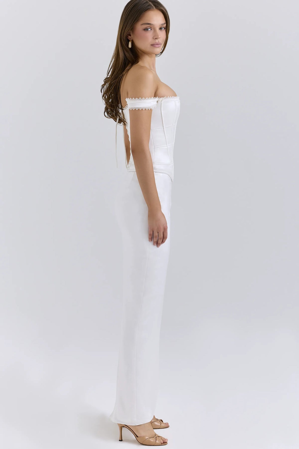 Isis Ivory Satin Corset Maxi Dress