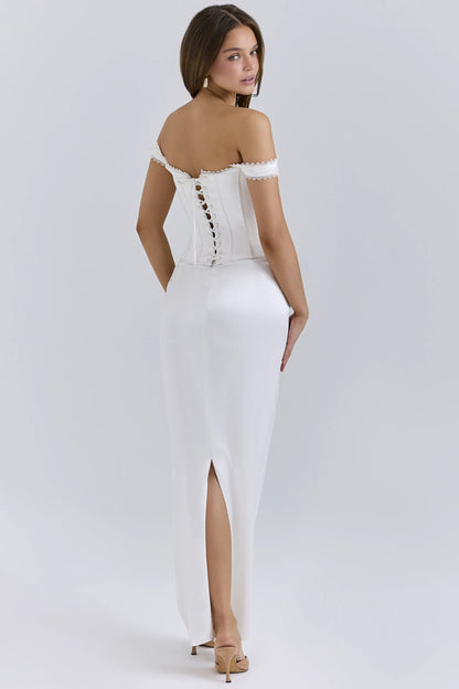 Isis Ivory Satin Corset Maxi Dress