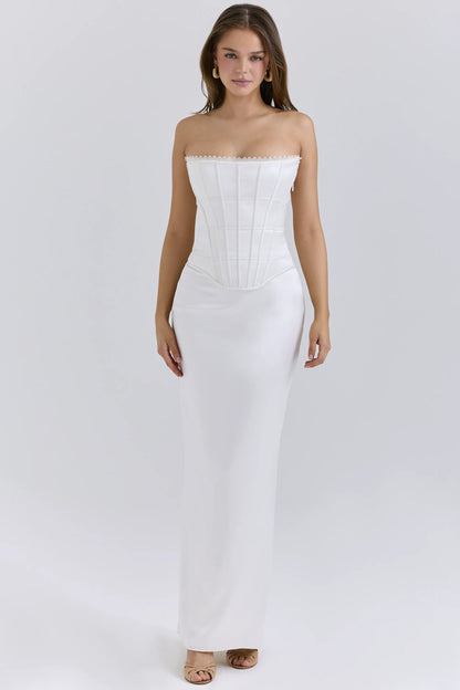 Isis Ivory Satin Corset Maxi Dress