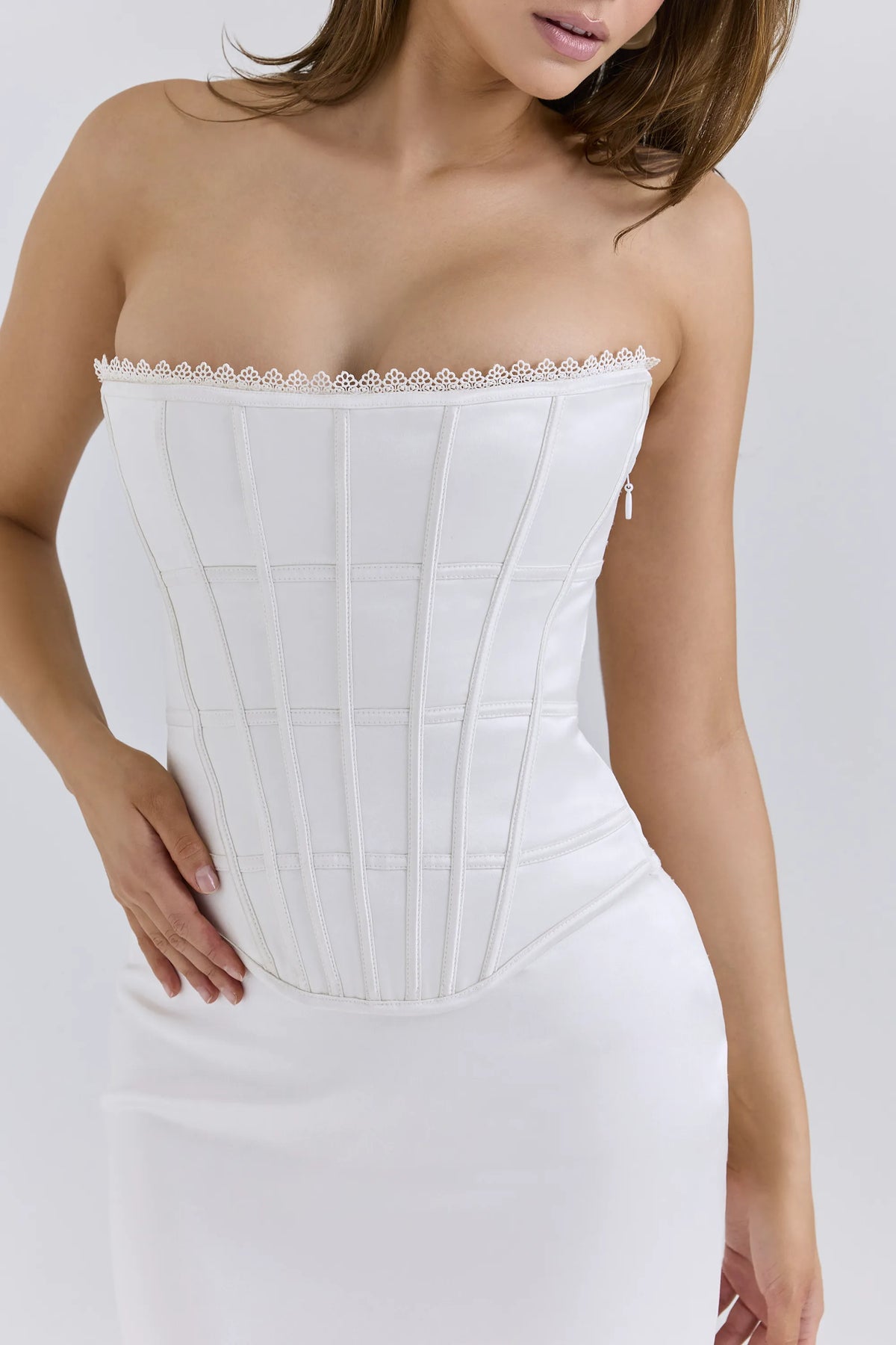 Isis Ivory Satin Corset Maxi Dress