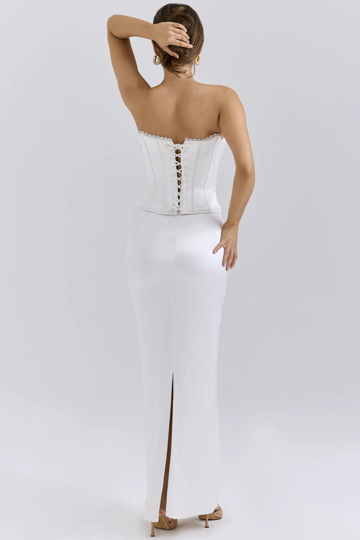 Isis Ivory Satin Corset Maxi Dress