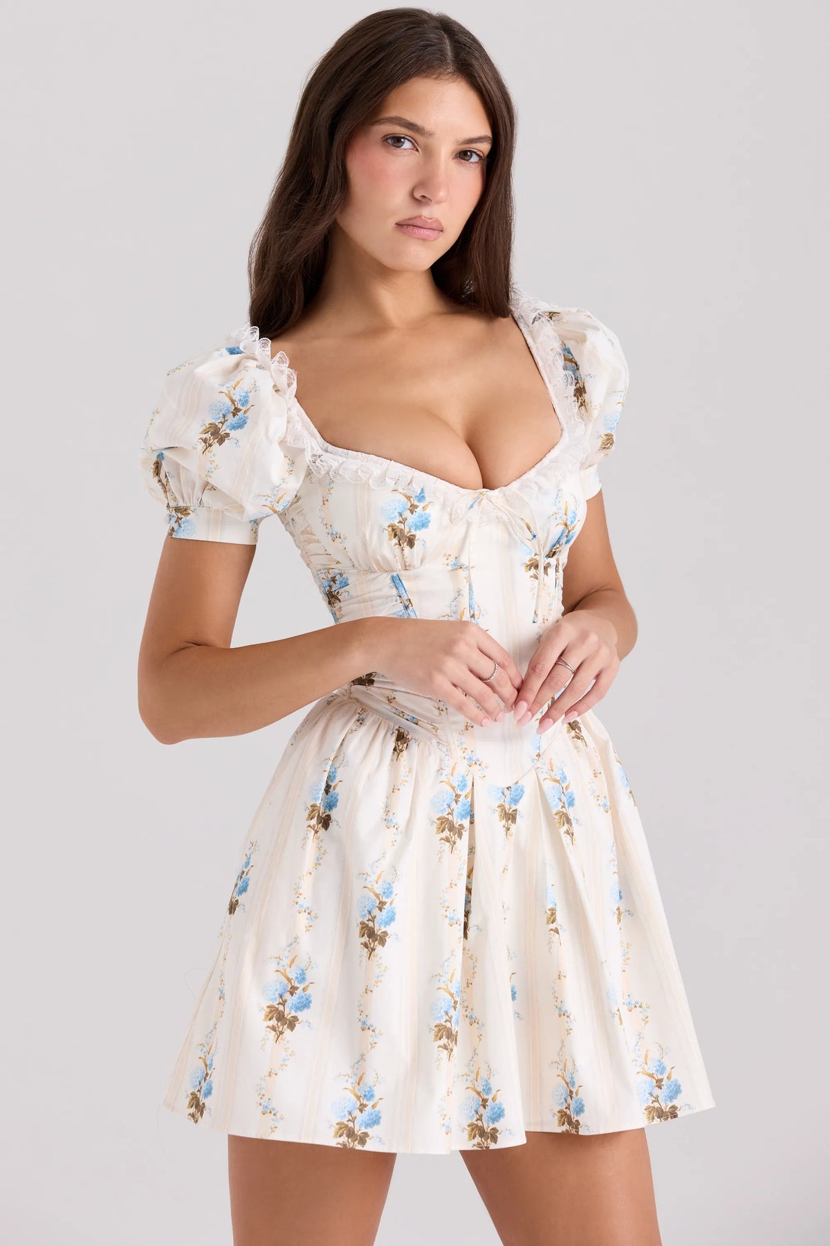 Issa Cream Floral Print Cotton Mini Dress
