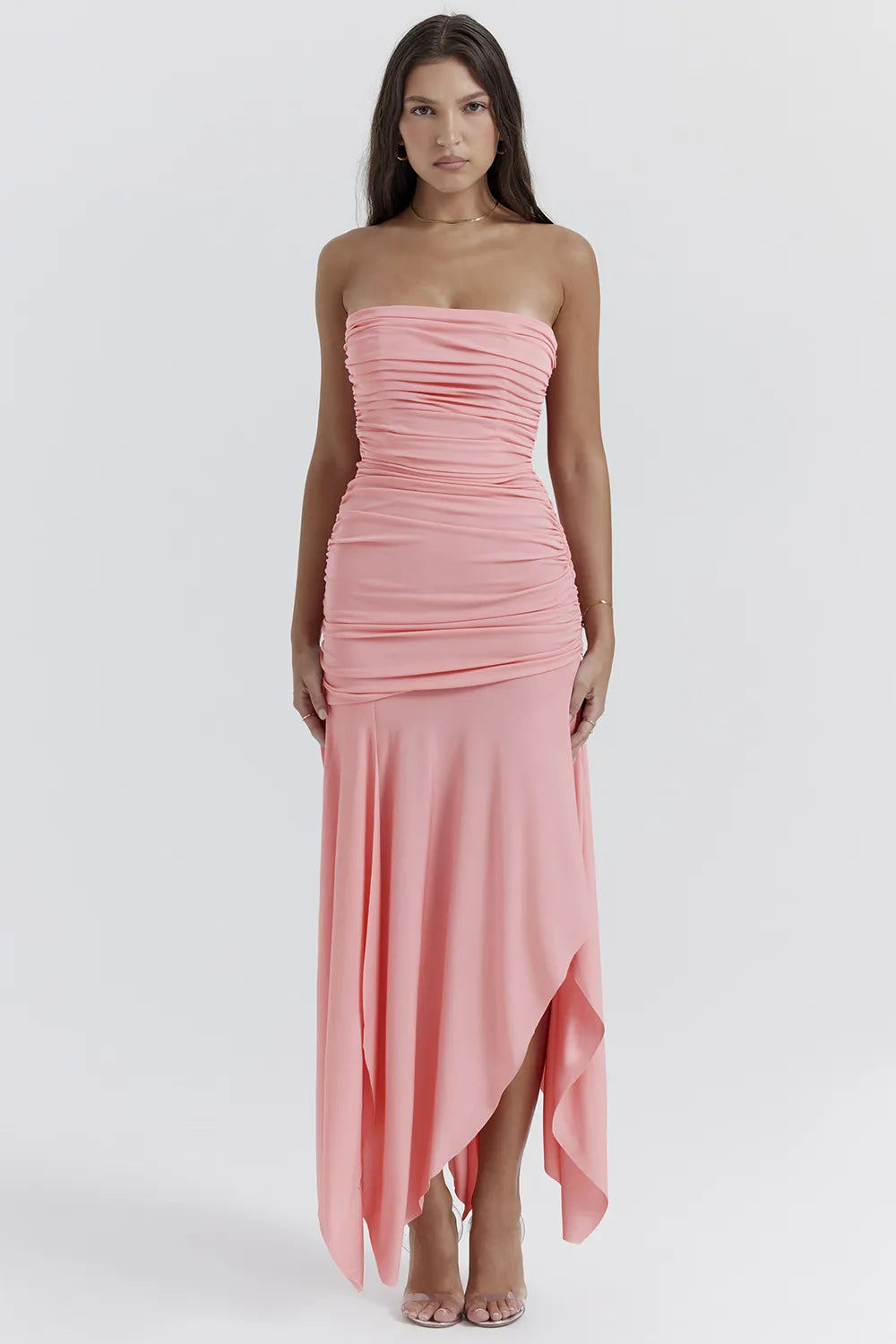 Ivana Apricot Gathered Asymmetric Dress