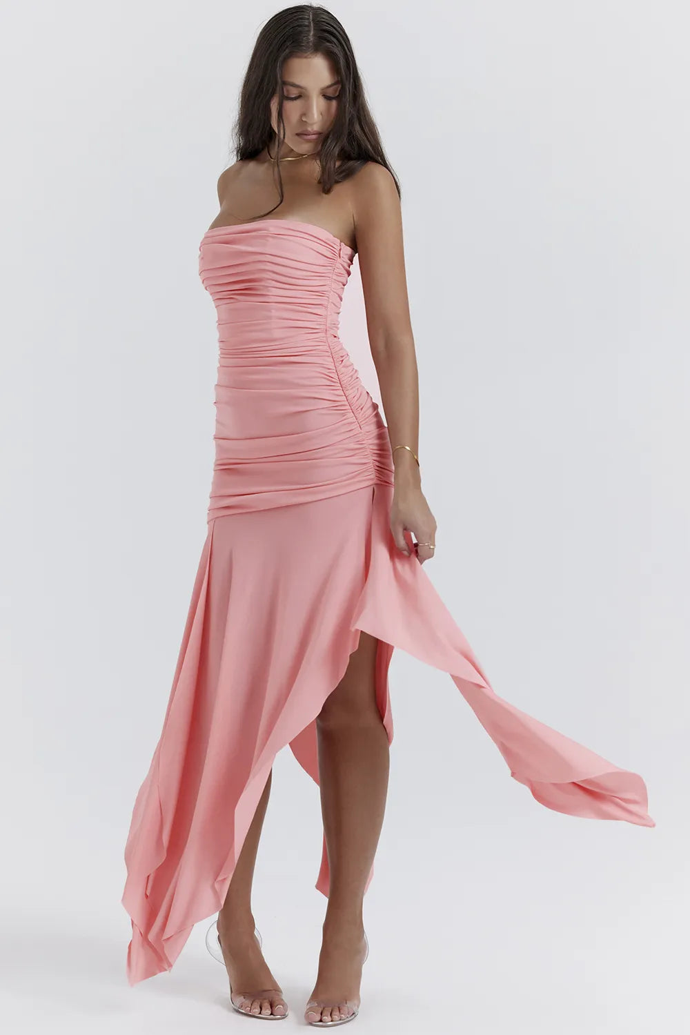 Ivana Apricot Gathered Asymmetric Dress