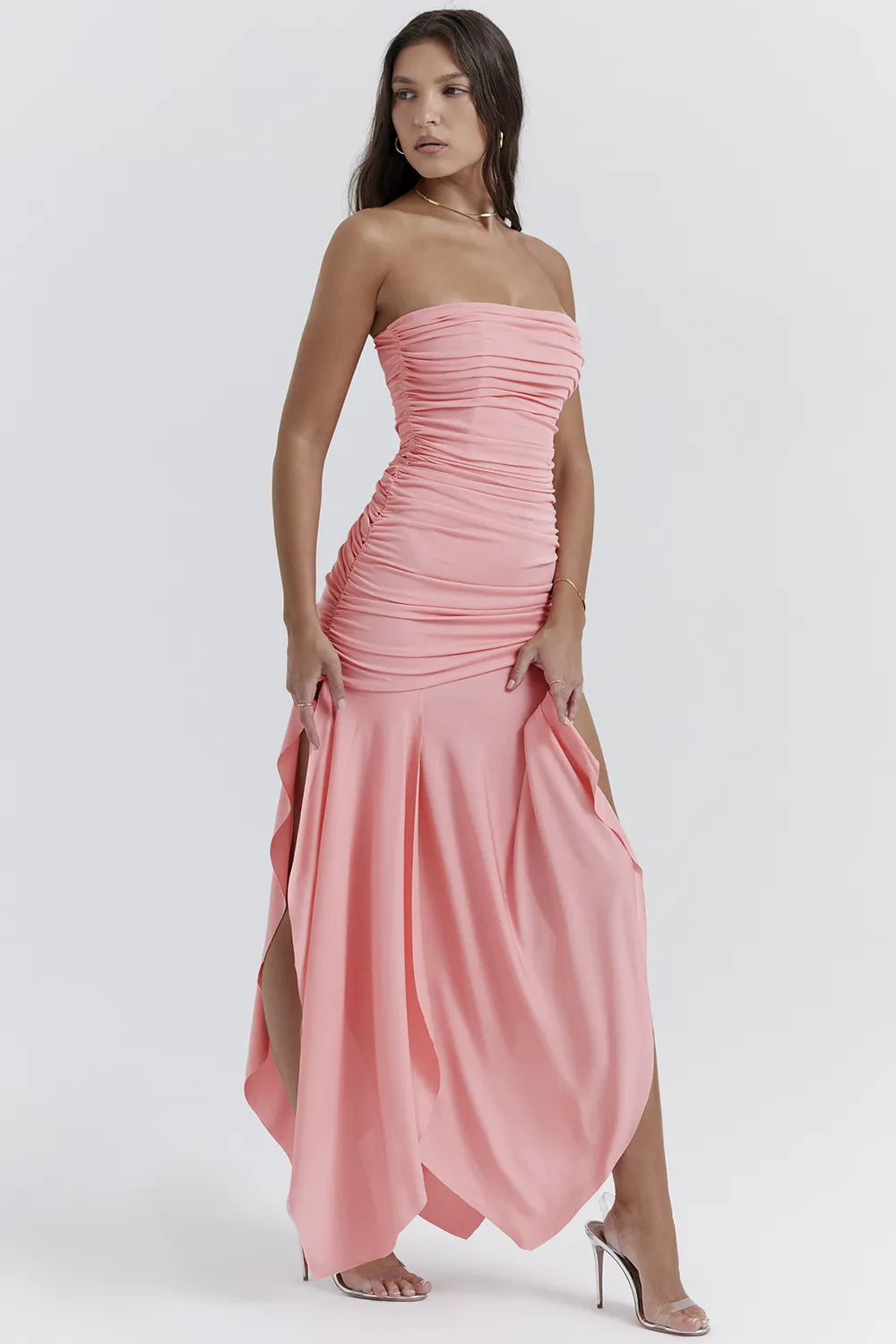 Ivana Apricot Gathered Asymmetric Dress