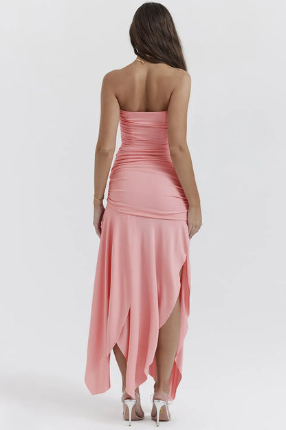 Ivana Apricot Gathered Asymmetric Dress