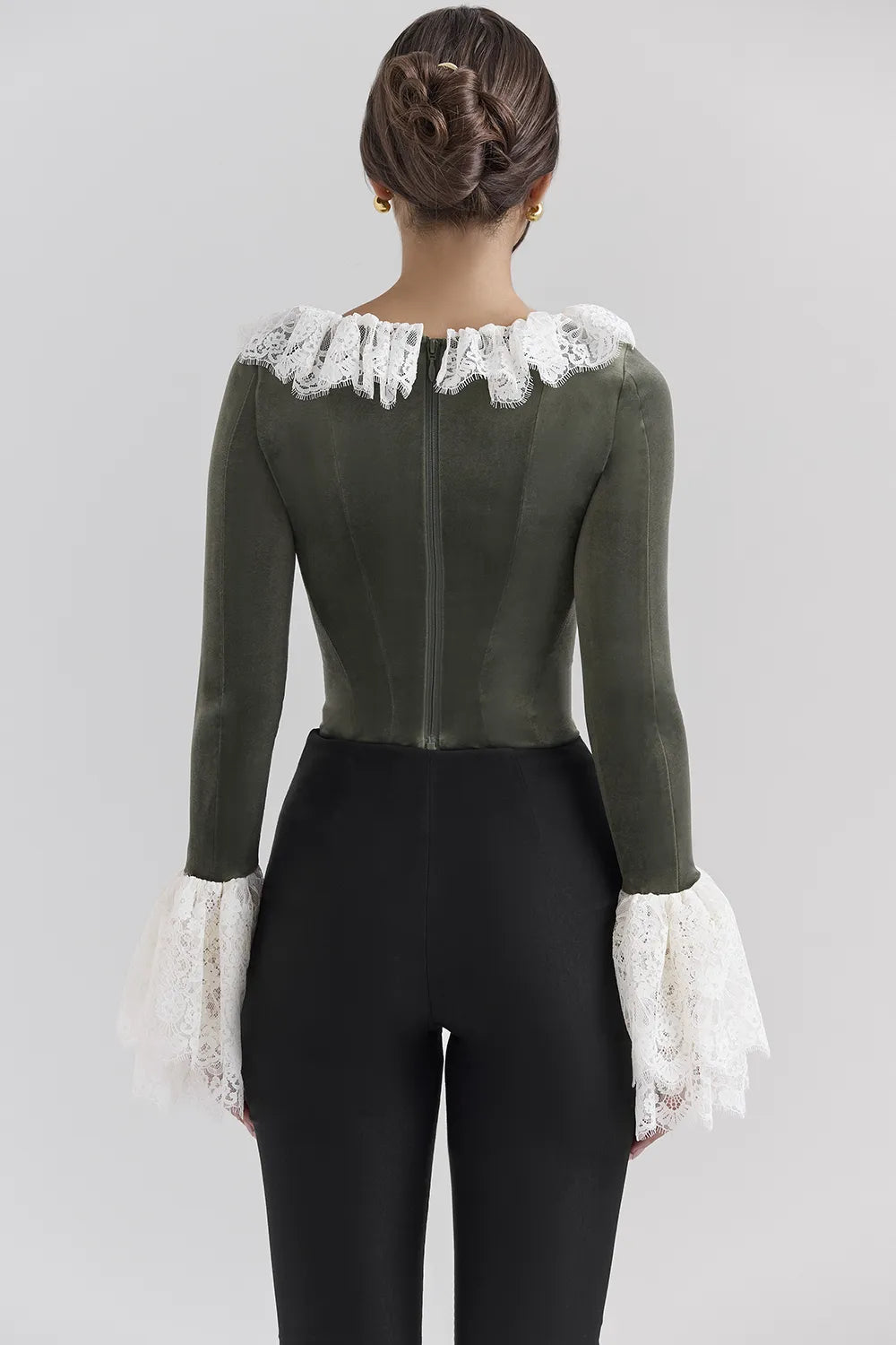Jacinda Forest Green Velvet Lace Trimmed Corset Top