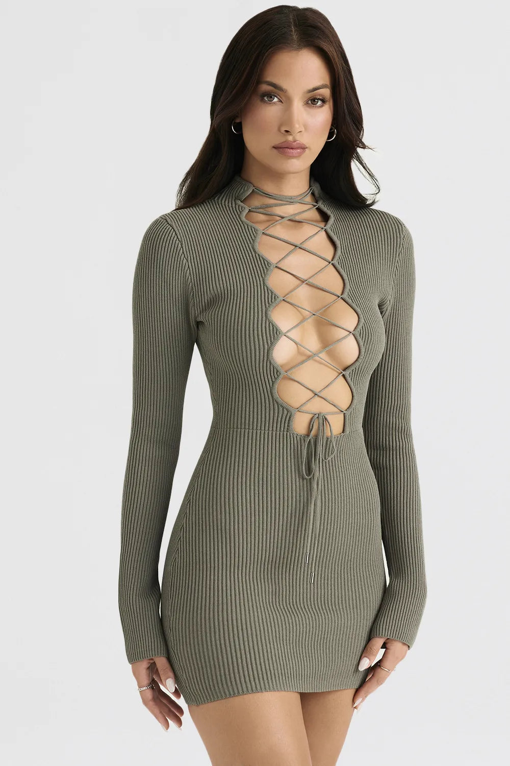 Jada Artichoke Knit Lace Up Dress