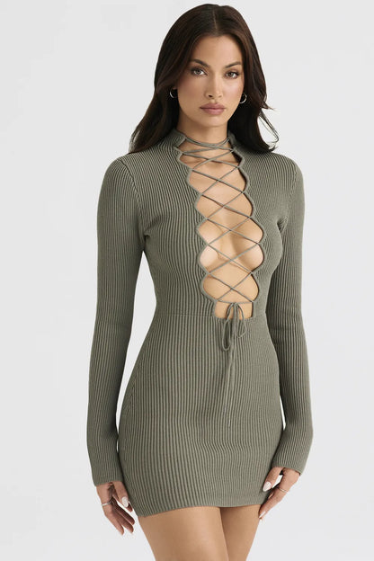 Jada Artichoke Knit Lace Up Dress