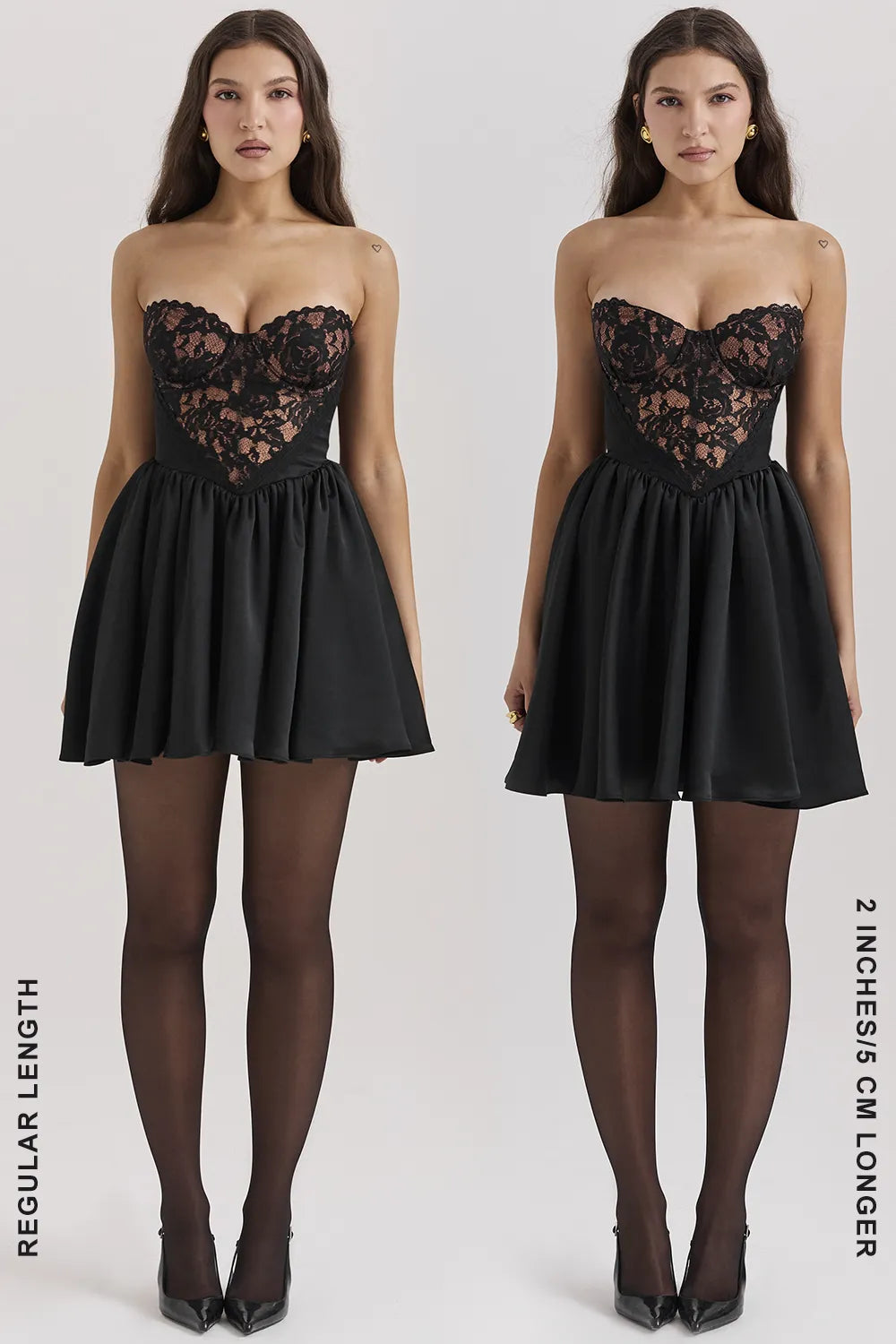 Jadore Black Lace and Satin Strapless Mini Dress
