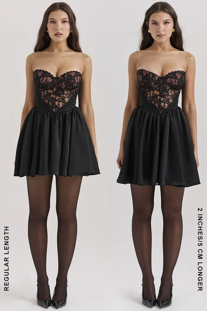 Jadore Black Lace and Satin Strapless Mini Dress
