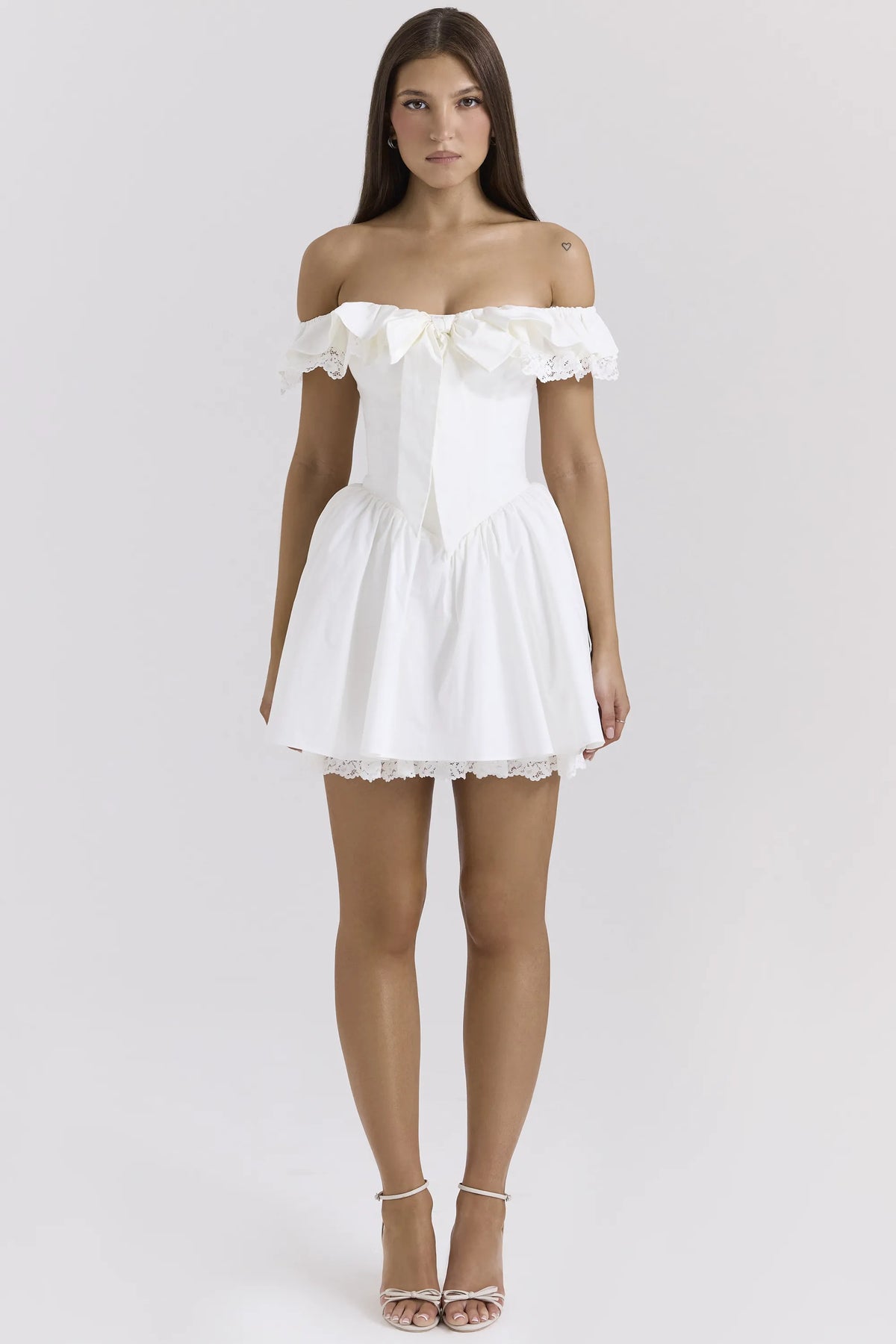 Jaide White Cotton Off Shoulder Corset Mini Dress