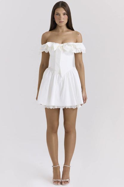 Jaide White Cotton Off Shoulder Corset Mini Dress