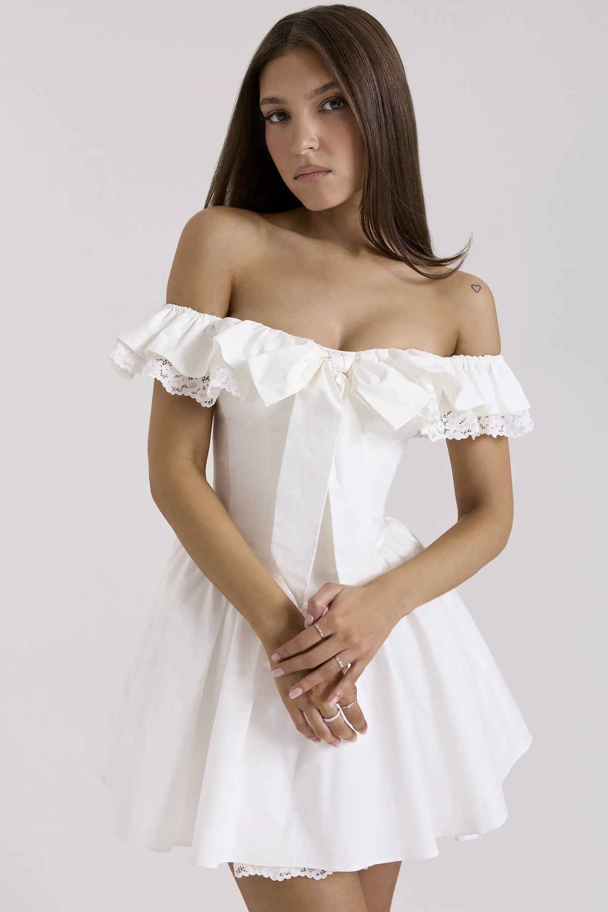 Jaide White Cotton Off Shoulder Corset Mini Dress