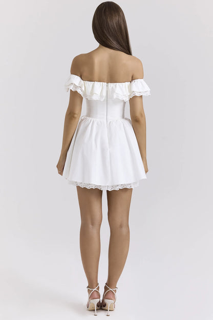 Jaide White Cotton Off Shoulder Corset Mini Dress