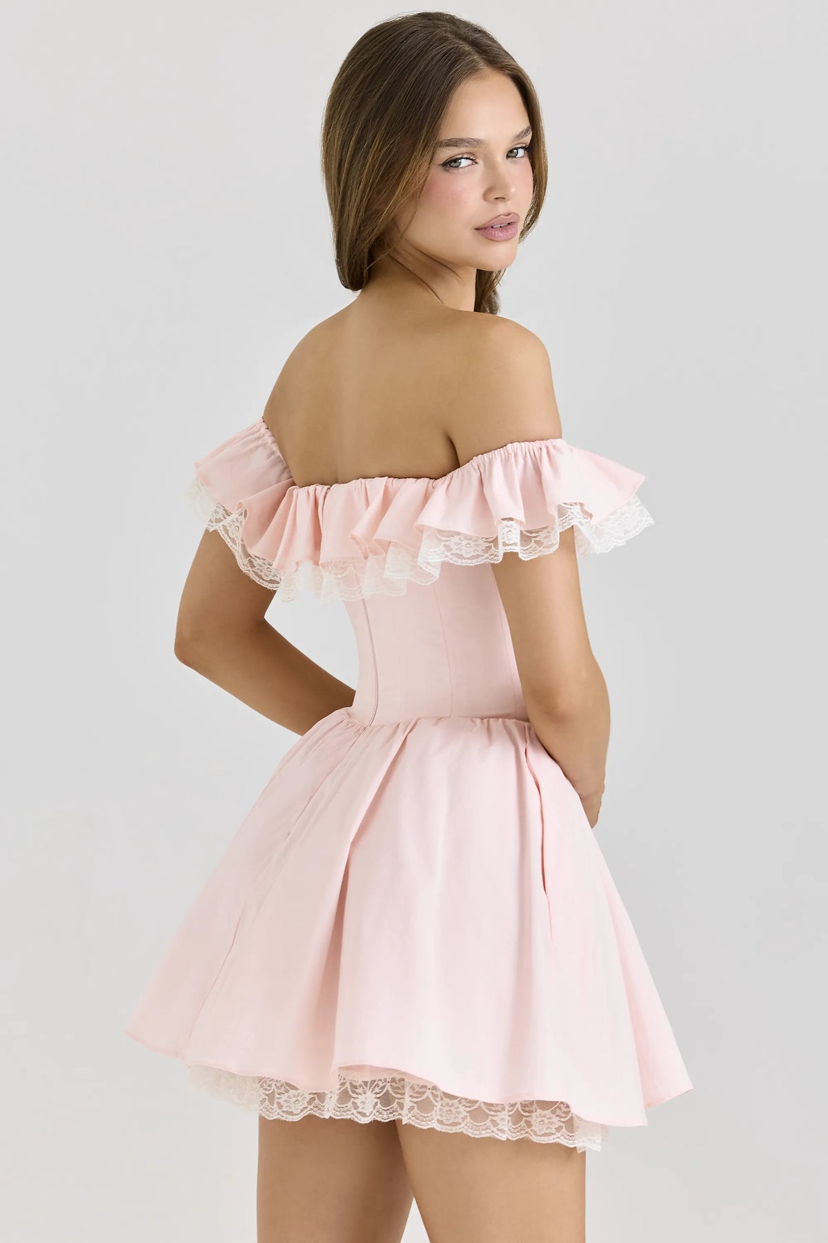 Jaide Pink Stretch Cotton Off Shoulder Corset Mini Dress