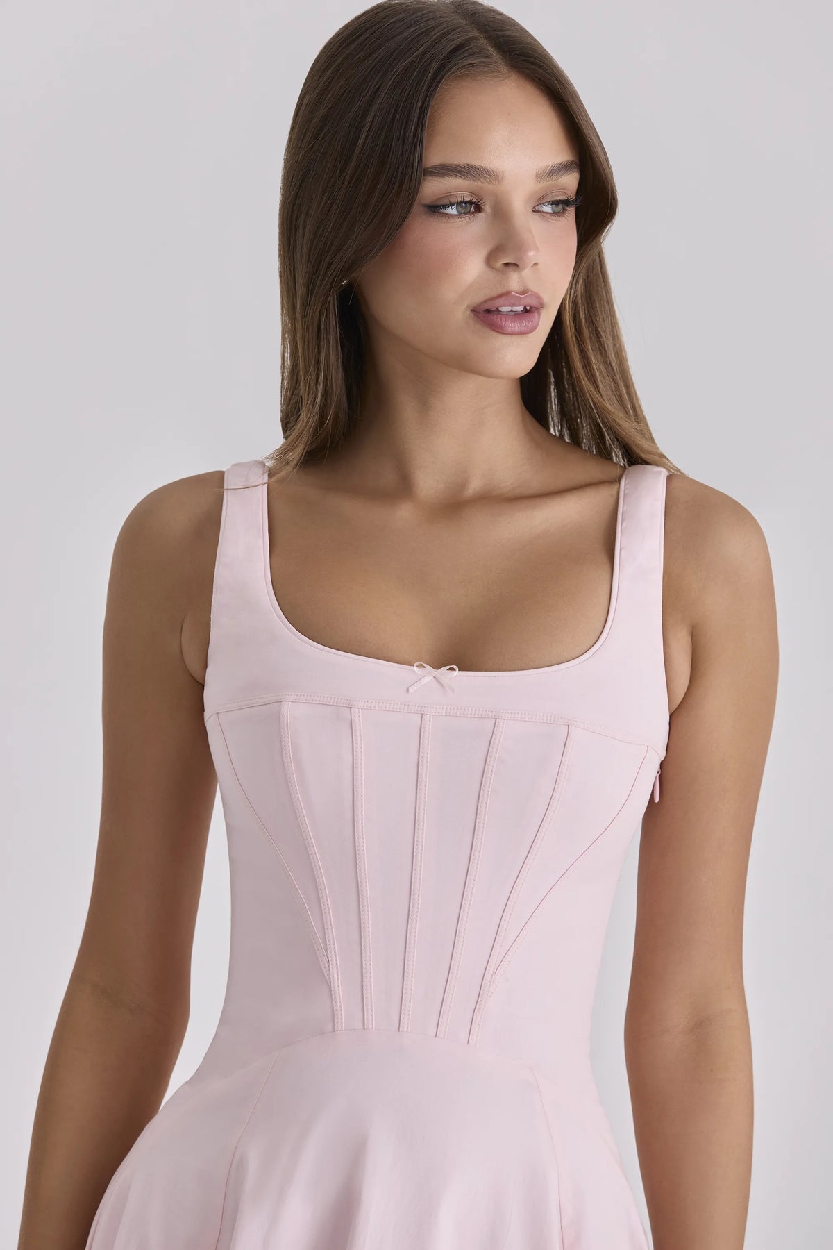 Jaime Pink Cotton Lace Up Midi Sundress