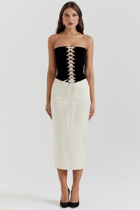 Jaina Black & Vintage Cream Strapless Corset Dress