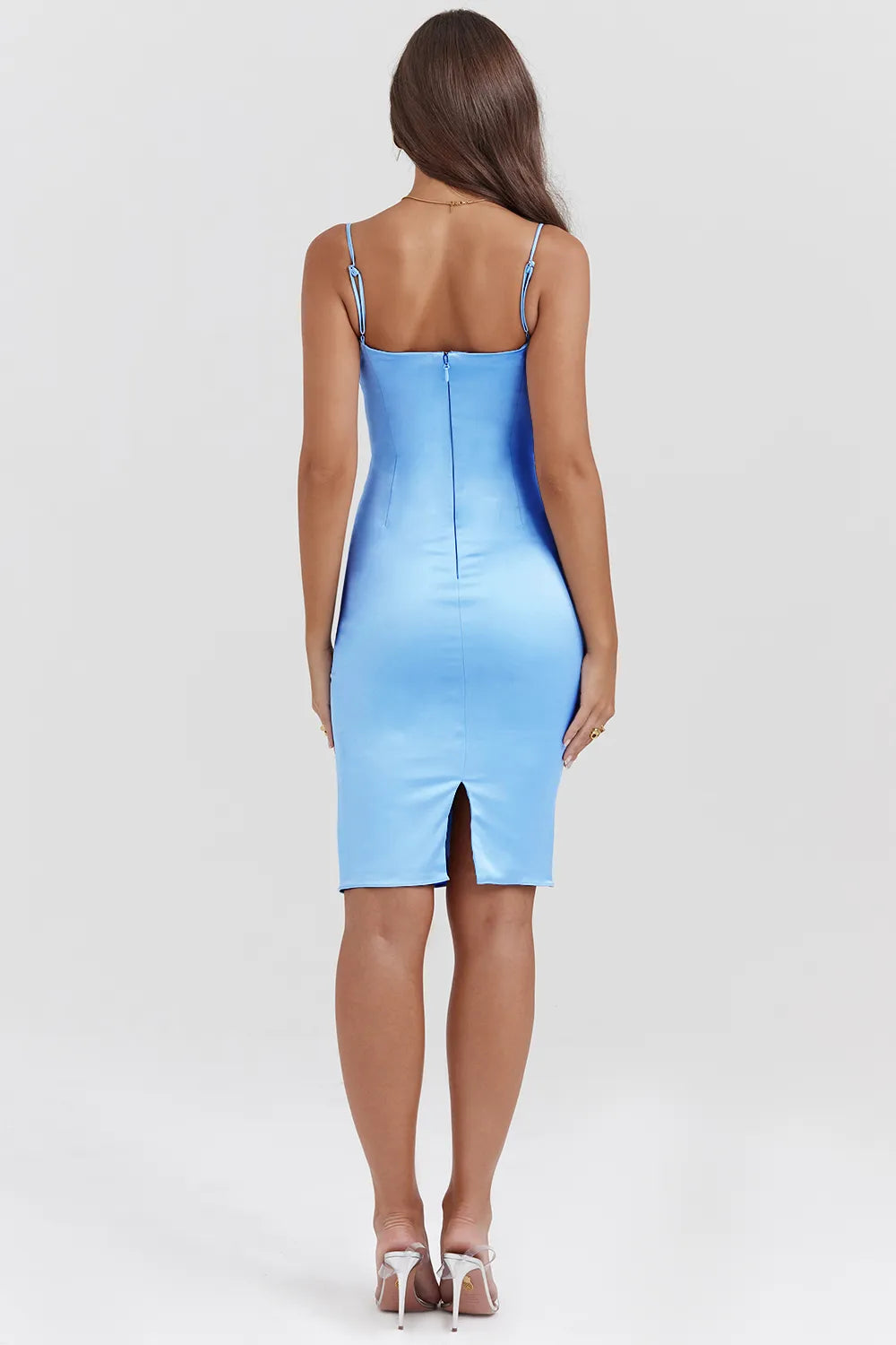 Jamiah Soft Blue Satin Midi Dress