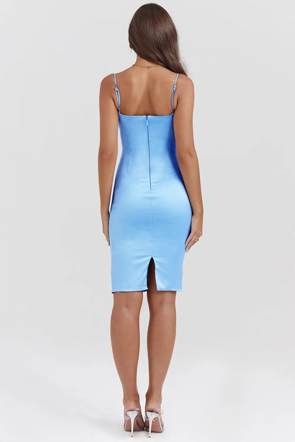 Jamiah Soft Blue Satin Midi Dress