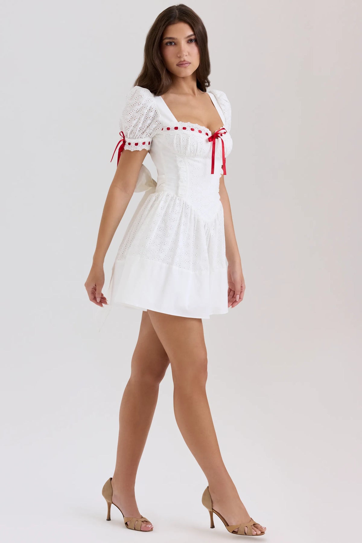 Jana White Broderie Anglaise Puff Sleeve Mini Dress
