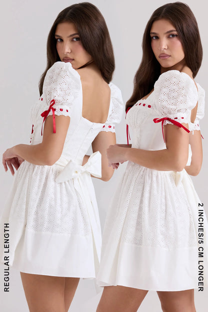 Jana White Broderie Anglaise Puff Sleeve Mini Dress